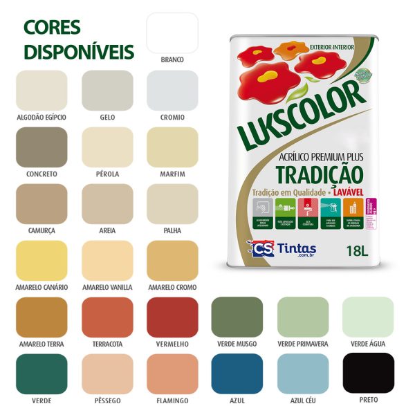 tinta acrilica lukscolor tradicao lavavel 18l cores 2025 cs tintas