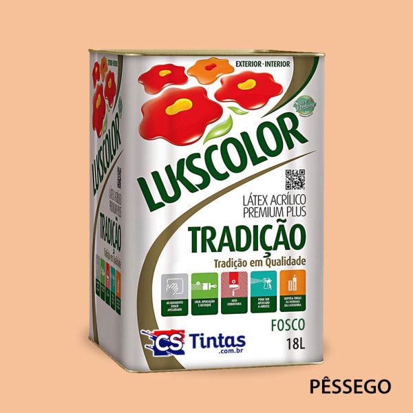 tinta latex acrilico premium lukscolor tradicao cor pêssego 18l